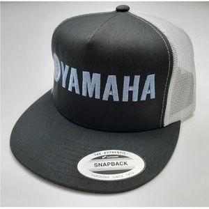 Yamaha Flat Bill Cap Hat Trucker Mesh Snapback Gray & White Baby Blue Letters